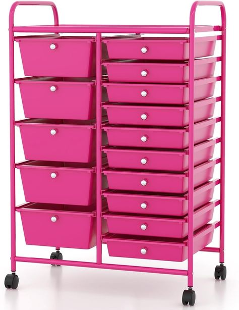 PRICES MAY VARY. ✨【Spacious Storage Space with 15 Drawers】 With 5 large drawers and 10 small drawers, this drawer cart can provide with ample storage space to store different types of items. You can put printer on the table top. Large drawer can hold on books, toys, tools and files. Small one can hold on lipstick, perfume and paintbrushes. Size: 14.5” D X 11.5’’ W X 5’’ H (Large drawer), 14.5’’ D X 11.5’’ W X 2.5’’ H (Small drawer). ✨【Sturdy Metal Frame & 22 lbs Load Capacity】 Made of high-quali Drawer Cart, Organization Cart, Rolling Storage Cart, Colorful Storage, Home Organizer, Sewing Storage, Playroom Storage, Rolling Storage, Plastic Drawers