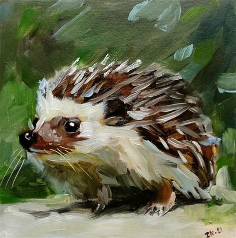 Animal Impressionist Painting, Acrylic Painting Fine Art, Hedgehog Oil Painting, Animal Fine Art, Acrylic Inspo Art, Happy Acrylic Painting, Acrylic Animal Painting Ideas, Acrilic Paintings Animals, Art Inspiration Animals