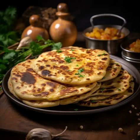 Indulge in the heartiness of our Aloo Paratha, a beloved North Indian classic that transcends every mealtime boundary. Soft whole wheat flatbreads embrace a scrumptious filling of mashed potatoes, fragrant spices, and aromatic herbs. This wholesome creation, kissed with the warmth of ginger and cumin, is a delightful dance of textures and flavors. Perfectly golden and irresistibly crispy, each bite takes you on a journey through the comforting landscapes of Indian cuisine. Serve with a dollop of yogurt or your favorite chutney for a satisfying, anytime feast. North Indian Food Recipes, Paratha Snap, Paratha Photography, Alu Paratha, Indian Sides, Aloo Paratha Recipe, Masala Aloo, Cucumber Tea, Chicken Handi