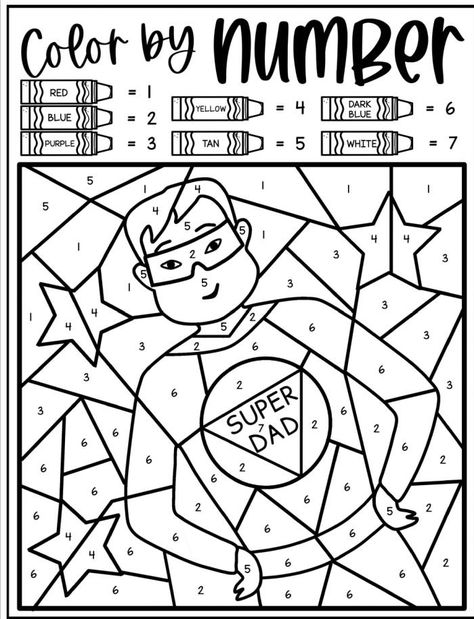 Free Fathers Day coloring page printables for the holiday. Color by number fun coloring pages for Father's Day with a card to decorate too. Fathers Day Prek Activities, Easy Father’s Day Crafts For Preschoolers Free Printables Coloring Pages, Happy Father's Day Coloring Page, Fathers Day Lesson Plans For Preschool, Father's Day Coloring Sheets For Kids, Fathers Day Coloring Pages For Kids, Dad Coloring Page Free Printable, Father’s Day Coloring Sheets, Father's Day Craft Ideas For Kids