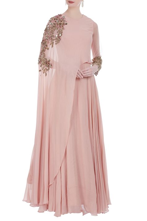 Shop for Bhumika Sharma Pink Cape Coin Embroidered Gown for Women Online at Aza Fashions