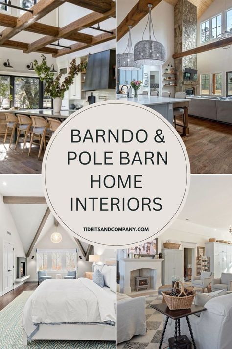 See the most stunning pole barn home and barndominium interiors. It's the perfect dose of home design inspiration. Barndominium Wall Ideas, Barndo Style Homes, Decorating A Barndominium, 1 Story Barndominium Interior, Barndominiums Interior Ideas, Barndominium Master Bath Ideas, Modern Farmhouse Barndominium Interior, Upscale Barndominium, Lake Barndominium Ideas