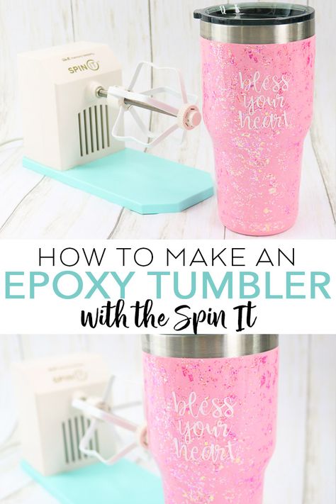 Learn how to use the Spin It from We R Memory Keepers to make an epoxy tumbler! You will love the glitter tumblers you can make with this! #tumbler #cricut #cricutmade #glitter #epoxy #epoxyresin Tumbler Cups How To Make, How To Make Custom Tumblers, How To Make Personalized Tumblers, Diy Tumblers How To Make, How To Tumbler Cups Diy, How To Make A Tumbler Cup, Epoxy Cups Diy, How To Make Tumblers, How To Make Tumblers With Epoxy