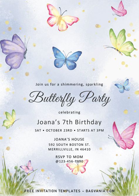 Download Magical Butterflies Invitation Templates - Editable .Docx #free #freeinvitation2019 #birthday #disney #invitations #invitationtemplates Invitation Card Butterfly Design, Butterfly Birthday Invitations Template Free, Butterfly Garden Invitation, Butterfly Birthday Party Invitations Free Printable, Birthday Party Invitation Card Design, Birthday Invitations Card Design Ideas, 1st Birthday Invitation Template Free Editable, Butterfly Invitation Template, Invitation Card Design Birthday