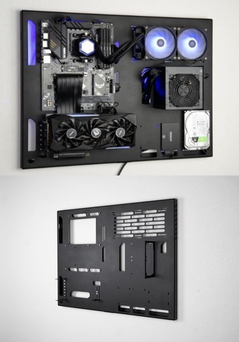 ABK Design Wall-Mount PC Case Cpu Design Pc Cases, Wall Mounted Pc Build, Wall Pc Build, Pc Design Ideas, Pc Case Ideas, Pc Case Diy, Pc Case Design, Set Up Pc, Diy Pc Desk