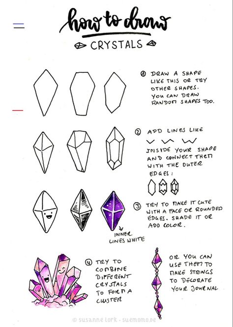 Crystal Doodles, Draw Crystals, Chameleon Markers, Crystals Art Drawing, How To Doodle, Doodle Cute, Crystal Drawing, Easy Doodles Drawings, Bullet Journal Doodles