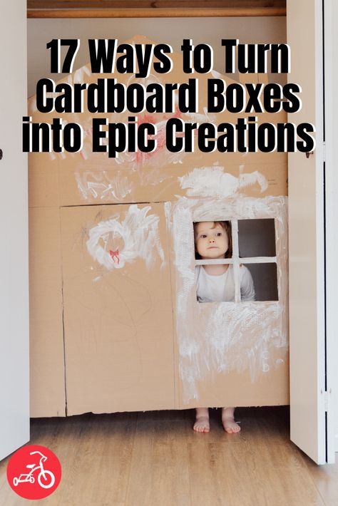 Amazing Cardboard Creations for Kids Cardboard Creations For Kids, Cardboard Forts For Kids, Toddler Cardboard Box Activities, Crafts Using Cardboard Boxes, Toddler Cardboard Crafts, Cardboard Kids House, Large Cardboard Box Ideas For Kids, Kids Forts Inside, Cardboard Box Houses For Kids