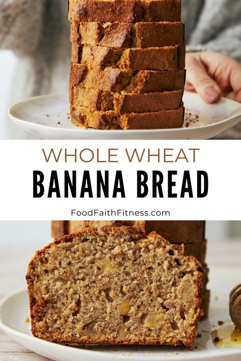 Bake a dessert that tastes like one without the ingredients of one with this Whole Wheat Banana Bread. Nutty Banana Bread, Wheat Banana Bread Recipe, Butter Bread Recipe, Wheat Flour Recipes, Walnut Bread Recipe, Whole Wheat Banana Bread, Honey Wheat Bread, Peanut Butter Bread, Flours Banana Bread