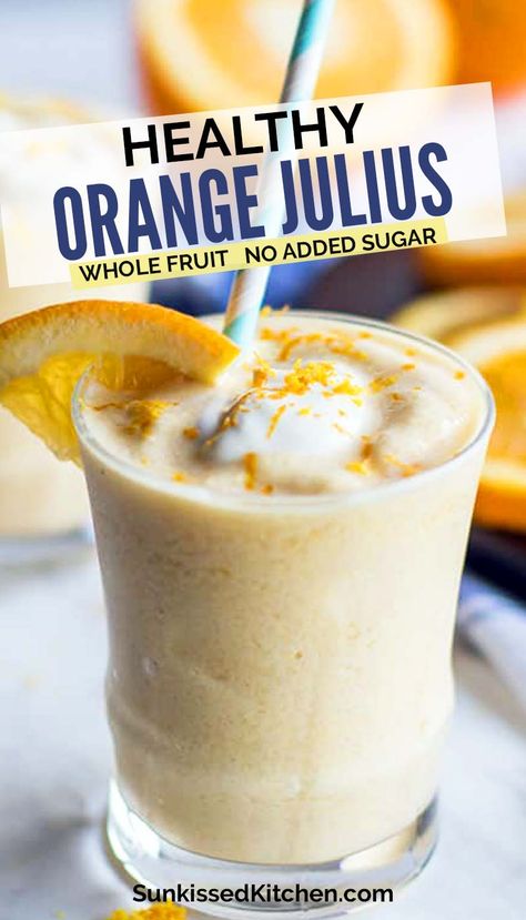 Healthy Orange Julius Recipe, Orange Julius Smoothie Recipe, Healthy Orange Julius, Orange Julius Smoothie, Orange Julius Recipe, Orange Smoothie Recipes, Orange Julius, Refreshing Snacks, Orange Smoothie