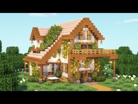 Aesthetic Birch House Minecraft, Pink Cottage Core Minecraft House, Dark Oak And Cherry House Minecraft, Minecraft Birch House Ideas, Cute Cottage Minecraft, Cottagecore House Minecraft, Diy Minecraft Decorations, Aesthetic Minecraft Builds, Cherry Blossom House