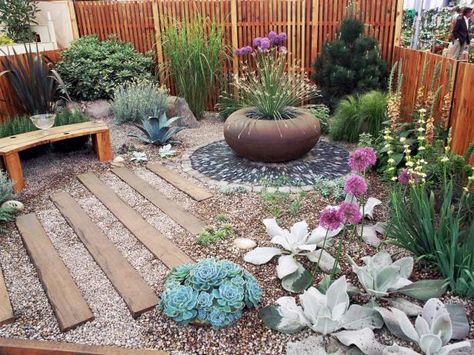 Discover ideas for eye-catching courtyard gardens from the experts at HGTV Gardens. Learn courtyard garden ideas for any budget. Backyard Rock Garden, Xeriscape Landscaping, Gravel Landscaping, Landscape Gardening, Hgtv Garden, Dry Garden, Gravel Garden, Rock Garden Landscaping, Desert Garden