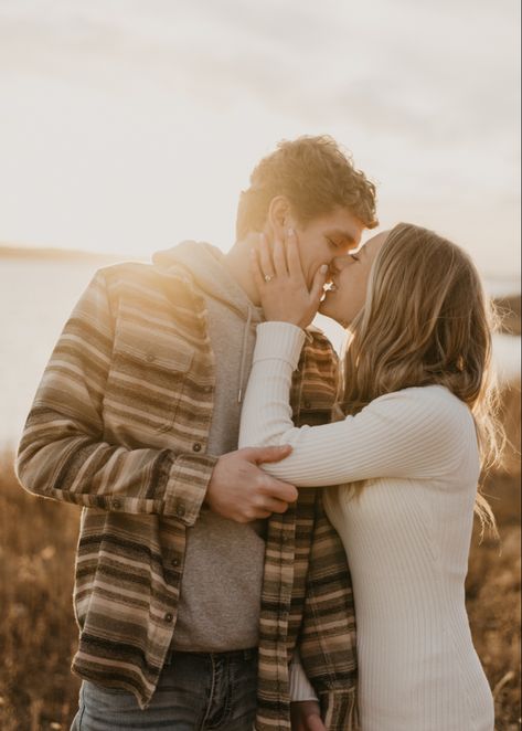 Engagement Photos Sweater Dress, White Sweater Dress Engagement Photo, Sweater Dress Engagement Photos, Flannel Engagement Photos, Fall Lake, Flannel Jeans, Fall Engagement Pictures, Engagement Picture Outfits, Dress Engagement