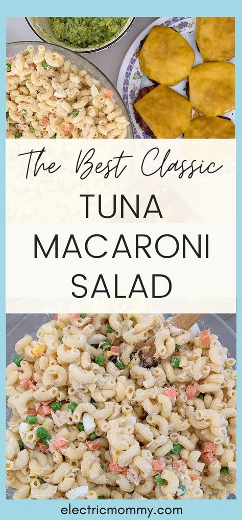 Classic Tuna Macaroni Salad - Electric Mommy Macaroni Salad Tuna, Mac Salad With Tuna, Tuna And Elbow Macaroni, Mac And Cheese Tuna And Peas, Tuna Mac Salad With Peas, Salad Options, Tuna Macaroni Salad, Healthy Tuna Salad, Healthy Tuna