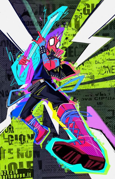 Spiderman Pop Art, Spider Punk Fanart, Punk Spiderman, Hobie Brown, Punk Love, Spider Punk, Spiderman Art Sketch, Arte Punk, Posca Art