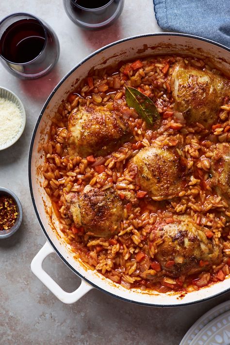 Greek Chicken Orzo, Orzo Bake, Orzo Dishes, Greek Orzo, Baked Greek Chicken, Creamy Orzo, Mediterranean Foods, Creamy Pasta Dishes, Chicken Orzo