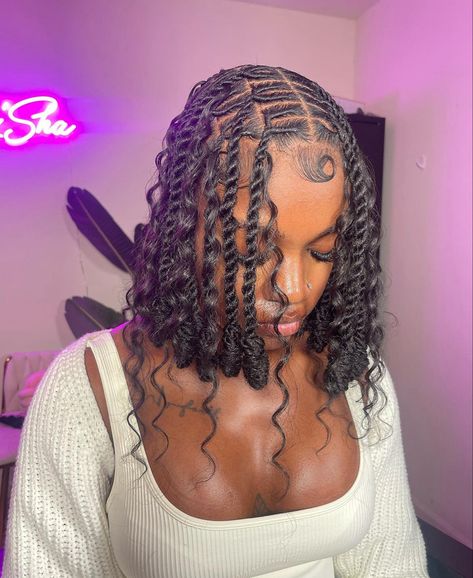 pretty & unique braids. follow for more content. Boho Invisible Locs, Invisible Locs Bob, Invisible Locs Styles, Invisible Locs Hairstyles, Twist Bob, Locs Bob, Invisible Locs, Cuban Twist Hair, Natural Hair Bob