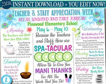 spa themed teacher appreciation ideas staff appreciation itinerary weekly schedule of events editable template relax and unwind spa theme tidylady printables Etsy Teacher Appreciation Week Themes, Teacher Appreciation Themes, Staff Appreciation Week, Week Schedule, Invitation Text, Holiday Events, Staff Appreciation, Employee Appreciation, Teacher Appreciation Week