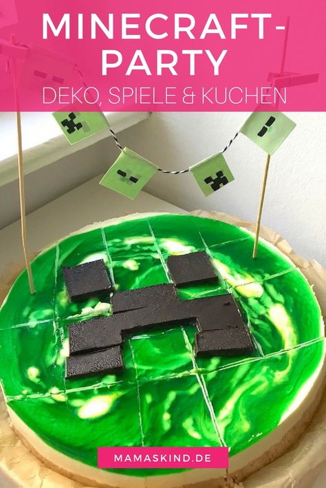 Minecraft-Party zum Kindergeburtstag mit Deko, Spielen & Kuchen Minecraft Party Games, Creeper Cake, Pokemon Birthday Party, The Creeper, Minecraft Birthday Party, Super Mario Party, Minecraft Cake, Pokemon Birthday, Minecraft Party