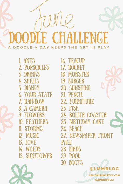 5 Minute Drawing Challenge, May Drawing Prompts, June Doodle Challenge, Sketchbook Daily Drawing Challenge, June Drawing Challenge 2024, May Art Prompts, Simple Drawing Prompts, June Crochet Challenge, Sketch Challenge For Beginners