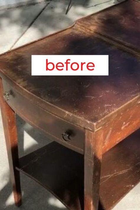 Refurbish Side Table, Night Stand Upcycle, Side Tables Refurbished, Upcycle End Table, Upcycled Side Table Ideas, Upcycle Nightstand Diy, Side Table Flip Ideas, Painted Tables Ideas Wood Furniture, Refinished Side Tables Ideas