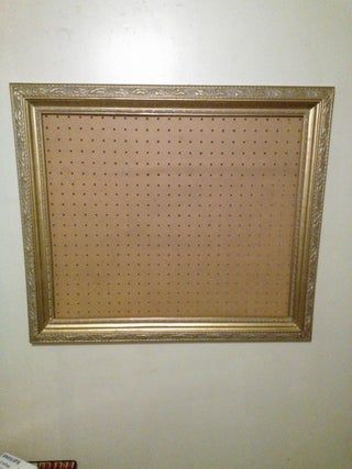 Picture Frame Tool Pegboard: 4 Steps Peg Board In Picture Frame, Framed Pegboard, Tool Pegboard, Tool Holders, Stud Walls, Basic Tools, Living Room Flooring, Tool Holder, Used Tools