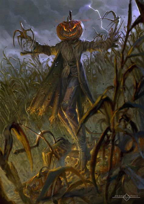 Happy Halloween! - 2020, Andrea Piparo on ArtStation at https://www.artstation.com/artwork/zOKBdm Scary Scarecrow, Helloween Wallpaper, Halloween Creatures, Nail Art Halloween, Halloween Iii, Halloween Scarecrow, Zucca Halloween, Halloween Artwork, Halloween Painting