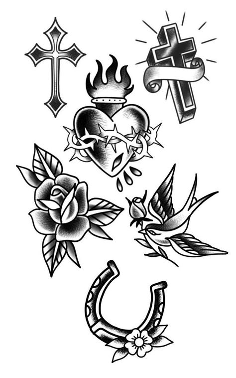 Classic Style Tattoo Old School, Non Animal Tattoo, Carton Tattoo Ideas, American Traditional Bird Tattoo Black, Men Tattoo Ideas Drawings, Black And Grey Flash Tattoo, Mens Tattoo Flash, Cartoon Flash Sheet, Old School Tattoo Black And White