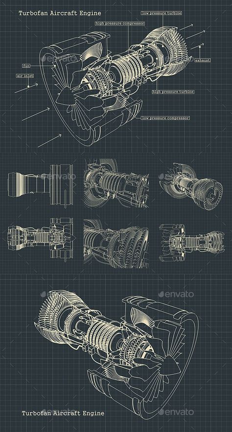 Turbofan Engine Blueprints Set #AD #Engine, #AD, #Turbofan, #Set, #Blueprints Aviation Engineering, Aviation Education, Aerospace Design, Turbofan Engine, Airplane Engine, Airplane Wallpaper, Mechanical Engineering Design, Blueprint Art, Mechanical Art