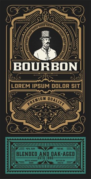 Old label design for bourbon | Premium Vector #Freepik #vector #frame #vintage #label #badge Fun Label Design, Old Graphic Design, Old Labels, Alcohol Label Design, Gin Label Design, Vintage Packaging Design, Whiskey Label Design, Classic Beer Labels, Vintage Badge Design