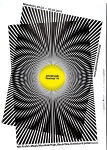 Poster, Jetztmusik Festival, 2014. Designed by Götz Gramlich. Animated gif. Courtesy of the designer. Moire Effect, Animated Poster, Autumn Crocus, Digital Animation, Heidelberg Germany, Cooper Hewitt, Graphic Design Student, Screen Print Poster, Geometric Quilt