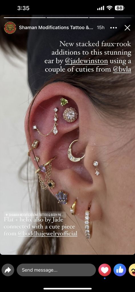 Eat Piercing Placement Ideas, Piercings On Ear, Piercing Apprenticeship, Piercing Setup, Ear Piercing Curation, Piercing Curation, Ear Styling, Earring Stacks, Piercing Inspiration