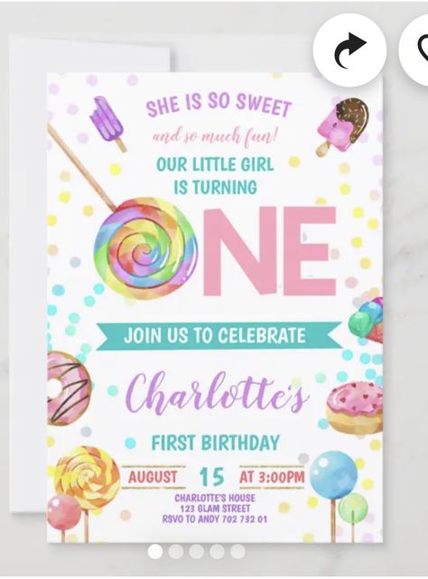 Invitaciones Candy Land, Candyland Invitations, Sweet Sixteen Birthday Invitations, Candy Theme Birthday Party, 1st Birthday Invitation Template, 1st Birthday Invite, Rainbow Confetti, Candyland Birthday, Candy Sweet