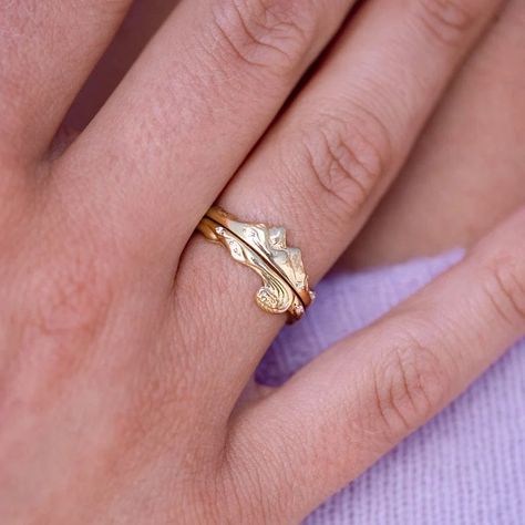 Mountain Diamond Ring in 14K Yellow Gold | Audry Rose Audry Rose, Ocean Ring, Unique Bands, Mountain Peak, Wave Ring, Rose Jewelry, Surfer Girl, Rip Curl, White Diamonds