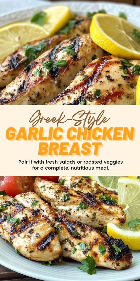 This Greek-Style Garlic Chicken Breast delivers on both taste and simplicity! 🍗🍋 Marinated with garlic, lemon, and herbs, this chicken is full of bold Mediterranean flavors and is perfect for weeknight dinners. Serve with rice, salad, or veggies for a complete and satisfying meal.

📌 Save this pin to enjoy a quick and flavorful Greek-style chicken recipe at home!
#GreekChicken #GarlicChicken #EasyDinnerRecipes #MediterraneanFood #HealthyMeals #FlavorfulChicken Marinated Chicken Breast Recipes, Lemon Herb Chicken Breast, Mediterranean Chicken Breast, Greek Chicken Breast, Greek Style Chicken, Greek Marinated Chicken, Grilled Chicken Breast Recipes, Lemon Herb Chicken, Greek Lemon Chicken