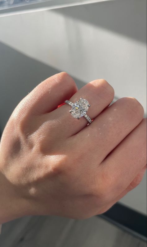 Hidden Halo Engagement Ring Oval White Gold, White Gold Pave Engagement Ring, Wedding Rings Oval White Gold, Engagement Rings Oval Shape, Oval Engagement Ring Prongs, Oval Diamond Ring White Gold, Tiffany Engagement Ring Oval, White Silver Engagement Rings, Oval Brilliant Engagement Ring