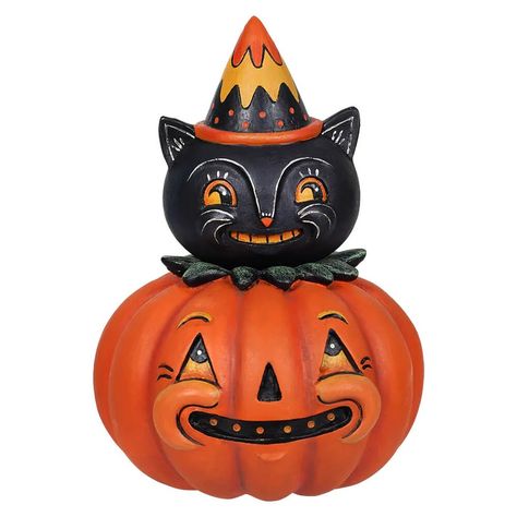 Johanna Parker Halloween Decor – Traditions Halloween Container, Bethany Lowe Halloween, Bethany Lowe Designs, Halloween Folk Art, Johanna Parker, Yellow Party, Chat Halloween, Jack O Lantern Faces, Jack O'lantern