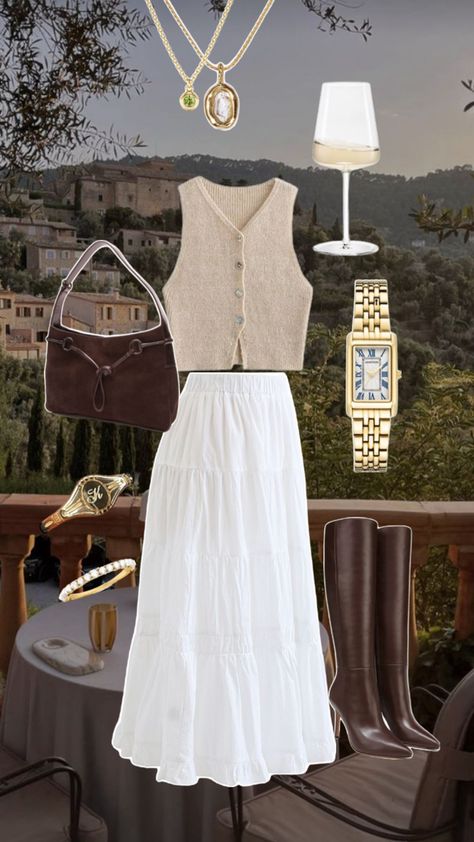 Wine fit, winery fit, date fit, sunset date outfit, outdoor date outfit, summer outfit, summer fit Chic Napa Outfits, Italian Summer Clothing, Italy Clothing Aesthetic, Marthas Vinyard Outfits, French Vineyard Outfit, Rom Com Outfit Aesthetic, Italy Summer Wardrobe, Wine Farm Outfit Summer, Farmer’s Market Outfit