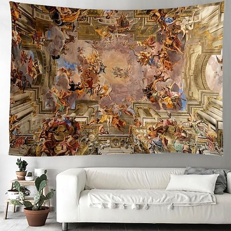 Baroque Interior Design, Baroque Interior, Cheap Wall Tapestries, Large Tapestry, Large Tapestries, Grand Art Mural, Style Baroque, Tapestry Wall Art, Ceiling Hanging