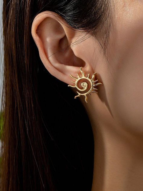 1 Pair Golden Color Metal Swirl Design Sun Burst Sunshine Sunray Stud Earring For Women Gold    Zinc Alloy     Women Fashion Jewelry, size features are:Bust: ,Length: ,Sleeve Length: Golden Sun Earrings, Sun Gold Earrings, Gold Sun Earrings, Women Stud Earrings, Sun Burst, Gold Sun, Earring For Women, Gold Collar, Watches Women Fashion