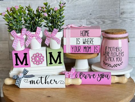 Mother’s Day Decor Mothers Day Tiered Tray Decor Bundle Gift for Mom Mini Rolling Pin Floral Arrangement Decorative Jar by SweetBeanFarmhouse on Etsy Mother’s Day Home Decor, Mother’s Day Vinyl Gifts, Mother’s Day Craft Dollar Tree, Wood Projects For Mother’s Day, Mother’s Day Plant Pot Diy, Paper Palm Tree, Mothers Day Signs, Mothers Day Decor, Tiered Tray Diy