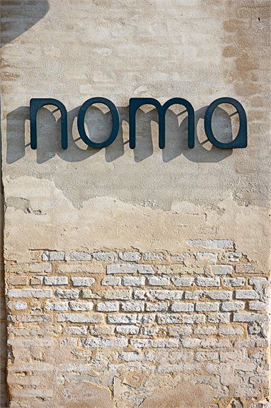 Great font - menu cover inspiration - Noma Restaurant, Copenaghen, 2012 Great font Noma Restaurant, Display Visual Merchandising, Restaurant Signage, Restaurant Pictures, Restaurant Exterior, Shop Signage, Retail Signage, Sign Board Design, Exterior Signage