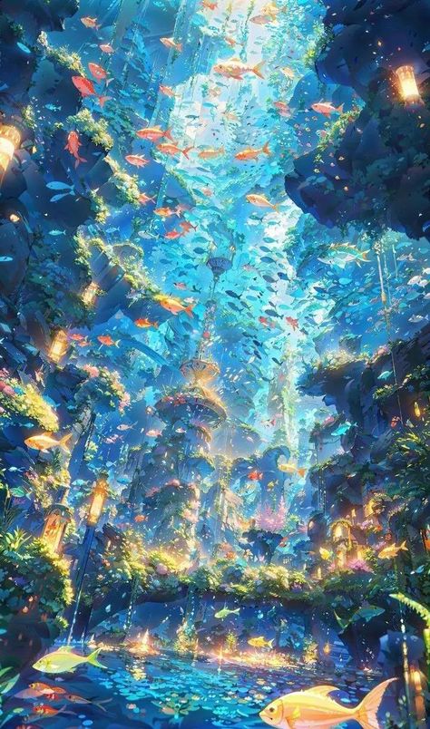 Underwater Anime Wallpaper, Fantasy Ocean, Kartu Pokemon, Dreamy Artwork, Art Gallery Wallpaper, Cool Wallpapers Art, Fantasy Art Landscapes, Tinker Bell, 판타지 아트