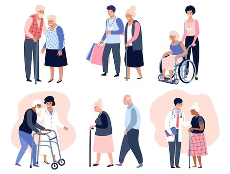 Elderly people walking, social worker he... | Premium Vector People Walking, Flat Vector Illustration, Elderly People, Flat Vector, Social Worker, Premium Vector, Graphic Resources, Vector Illustration, Walking