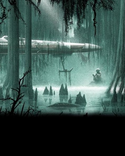 EMPIRE STRIKES BACK Dagobah Poster by JC Richard Star Wars Scenery Aesthetic, Starwars Green Aesthetic, Star Wars Widget Ideas, Dagobah Aesthetic, Star Wars Nostalgia, Star Wars Places Aesthetic, Star Wars Medium Widget, Star Wars Green Wallpaper, Star Wars Dathomir