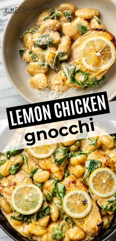 Creamy Lemon Chicken Gnocchi, Lemon Pepper Chicken Gnocchi, One Pan Lemon Parm Chicken Gnocchi, Lemon Chicken Gnocchi Soup, Lemon Pepper Gnocchi, Gnocchi Summer Recipes, Lemon Garlic Chicken Gnocchi, Call Dinner Recipes, Lemon Chicken Gnocchi Recipes