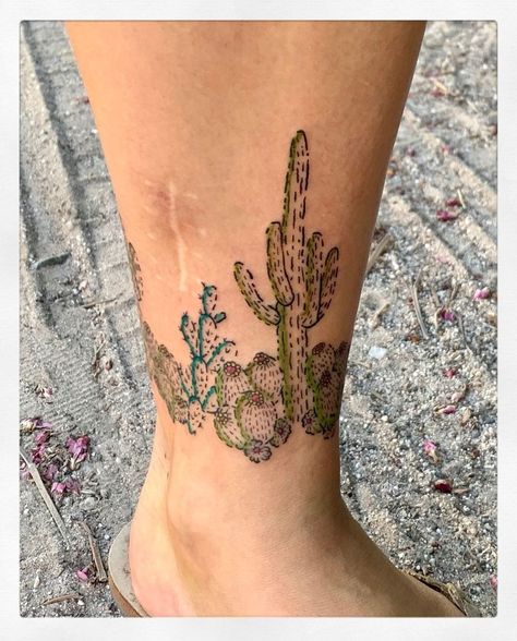 Cactus Tattoo Ankle, Nopales Tattoo, Cacti Tattoos, Nm Tattoo, Az Tattoo, Cactus Tattoos, Anklet Tattoos For Women, Western Tattoo, Physical Graffiti