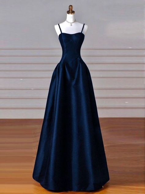 Dark Blue Prom Dress Long Fitted, Blue Satin Evening Gown, Prom. Dress, Simple Hoco Dresses Long, Youth Consecration Dress, Blue Formal Gowns Elegant, Dark Blue Dress Elegant, Dark Blue Prom Dress Long Silk, Navy Blue Royal Dress