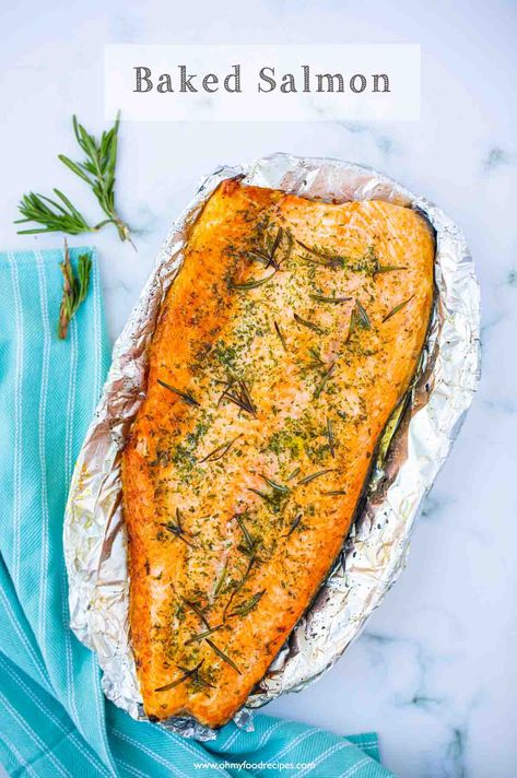 Baked Whole Salmon Fillet - Oh My Food Recipes Baked Whole Salmon, Hong Kong Egg Tart, Sesame Oil Chicken, Egg Tart Recipe, Salmon Fillet Recipes, Chinese Bbq Pork, Tofu Soup, Salmon Fillet, Dish Ideas