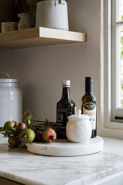 Our Kitchen Organization Essentials Mcgee Home Kitchen, Mcgee And Co, Marble Cheese Board, Lake House Kitchen, Cookbook Holder, Store Snacks, Kitchen Tray, Organic Kitchen, Kitchen Hacks Organization