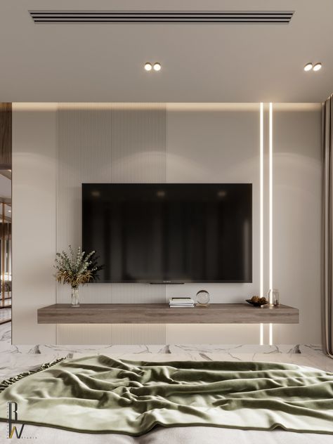 Tv Unit Design Wall Master Bedrooms, Minimalist Tv Unit Design Bedroom, Tv Unit For Master Room, Minimal Tv Unit Design Bedroom, Tv Wall Design In Bedroom, Tv Unit In Bedroom Modern, Luxury Bedroom Tv Wall, Master Bedrooms Tv Walls, Tv Unit Design In Bedroom